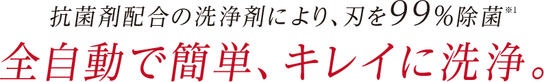 抗菌剤配合の洗浄剤により、刃を99%除菌 全自動で簡単、キレイに洗浄。