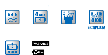 お風呂剃り対応 約4週間充電不要※3 グルーミングコーム MIL-STD-810G 15項目準拠 リザーブ機能